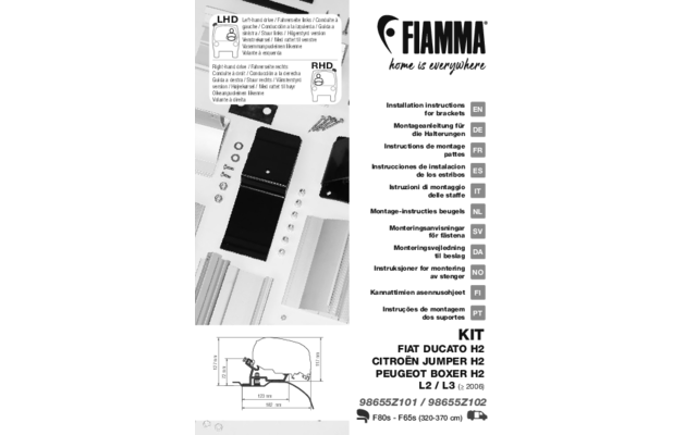 Fiamma Kit Fiat Ducato / Citroën Jumper / Peugeot Boxer - H2 L2/L3 Ab 2006 Markisenadapter Für Fiamma F80/F65 Schwarz 3 Fiamma Kit Fiat Ducato / Citroën Jumper / Peugeot Boxer - H2 L2/L3 Ab 2006 Markisenadapter Für Fiamma F80/F65 Schwarz